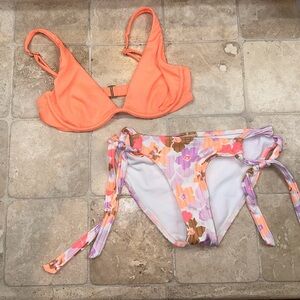 Hollister Ribbed Orange Pink Underwire Bikini Top Xhiliration Bottom Women’s XS
